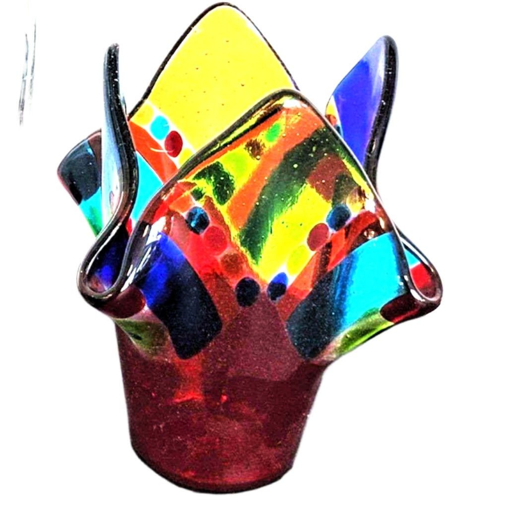 Original Kathy Hudson Me-2U Confetti Fused Art Handkerchief Glass Vase Signed