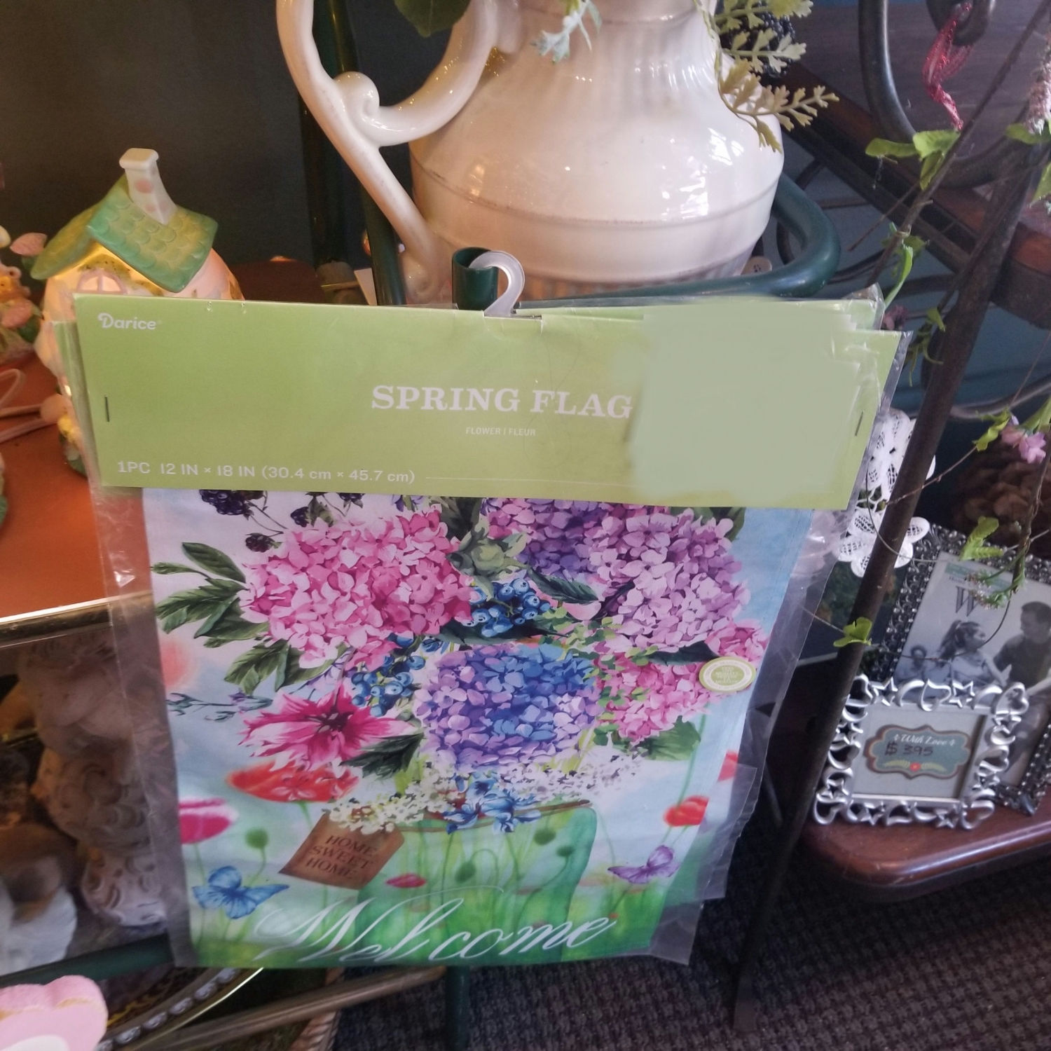 Colorful Spring Flag, outdoor, 12x18, Welcome, Hydrangeas 