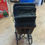 Thumbnail: Vintage Small Doll Buggy Carriage Wood Metal Black Top Lining A