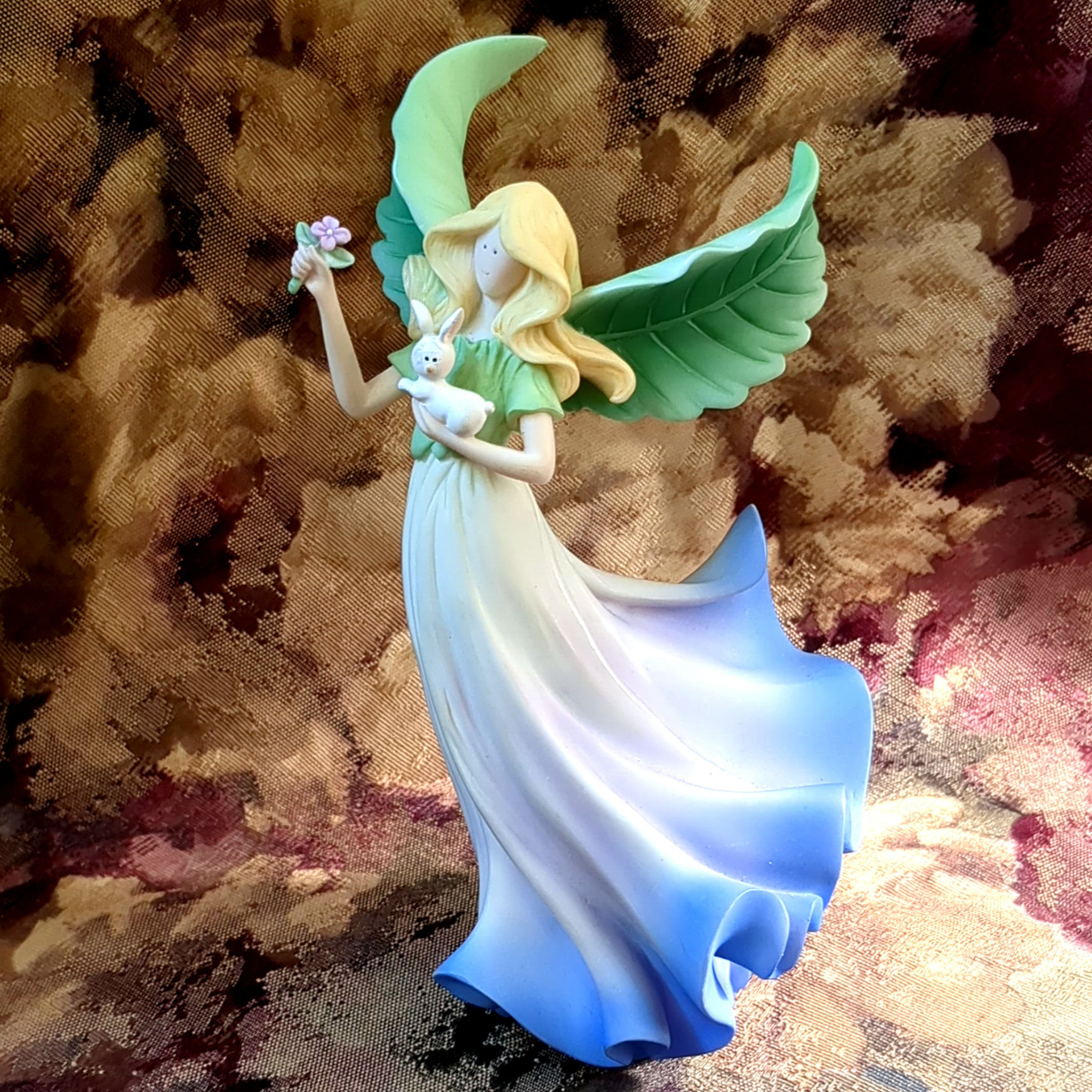 Elements by Pavilion Angel with Bunny Figurine | Leaf Wings Vintage Decor | 6"