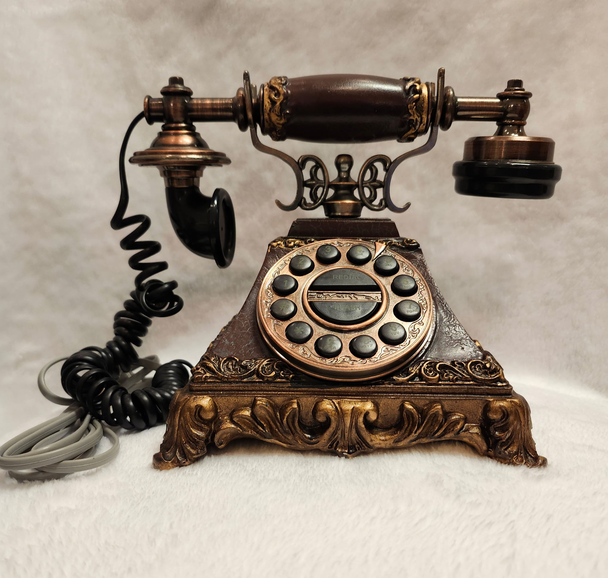 Tri-Vista Designs Ornate Vintage-Style Bronze Push Button Telephone