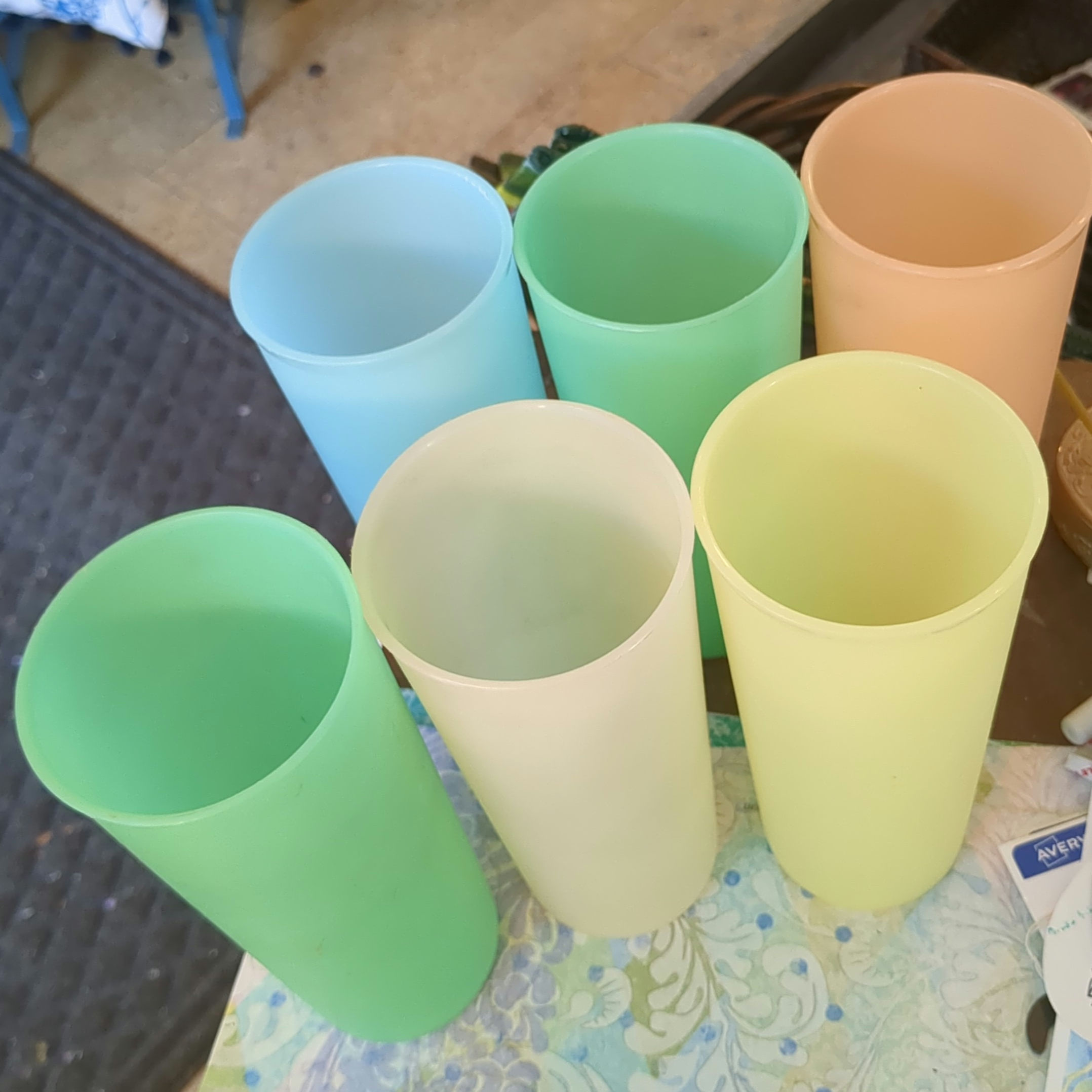 Vintage 1970’s Tupperware Set Of 6 #107 Tall Pastel 16 Oz Tumblers Cups