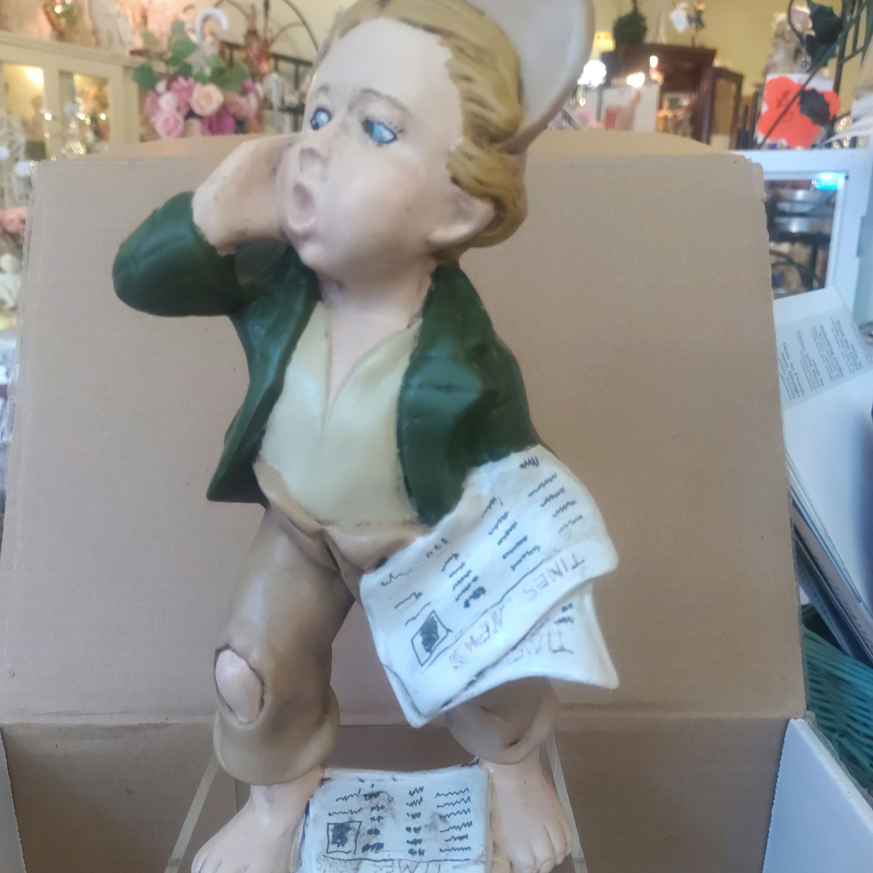Large Vintage Ceramic Boy Newspaper Hawker 