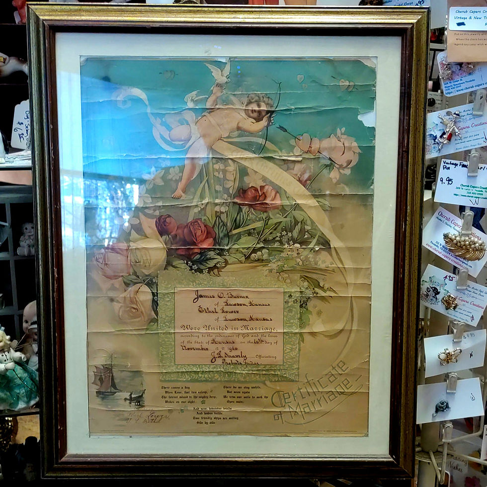 Thumbnail: Antique Framed 1910 Certificate of Marriage 