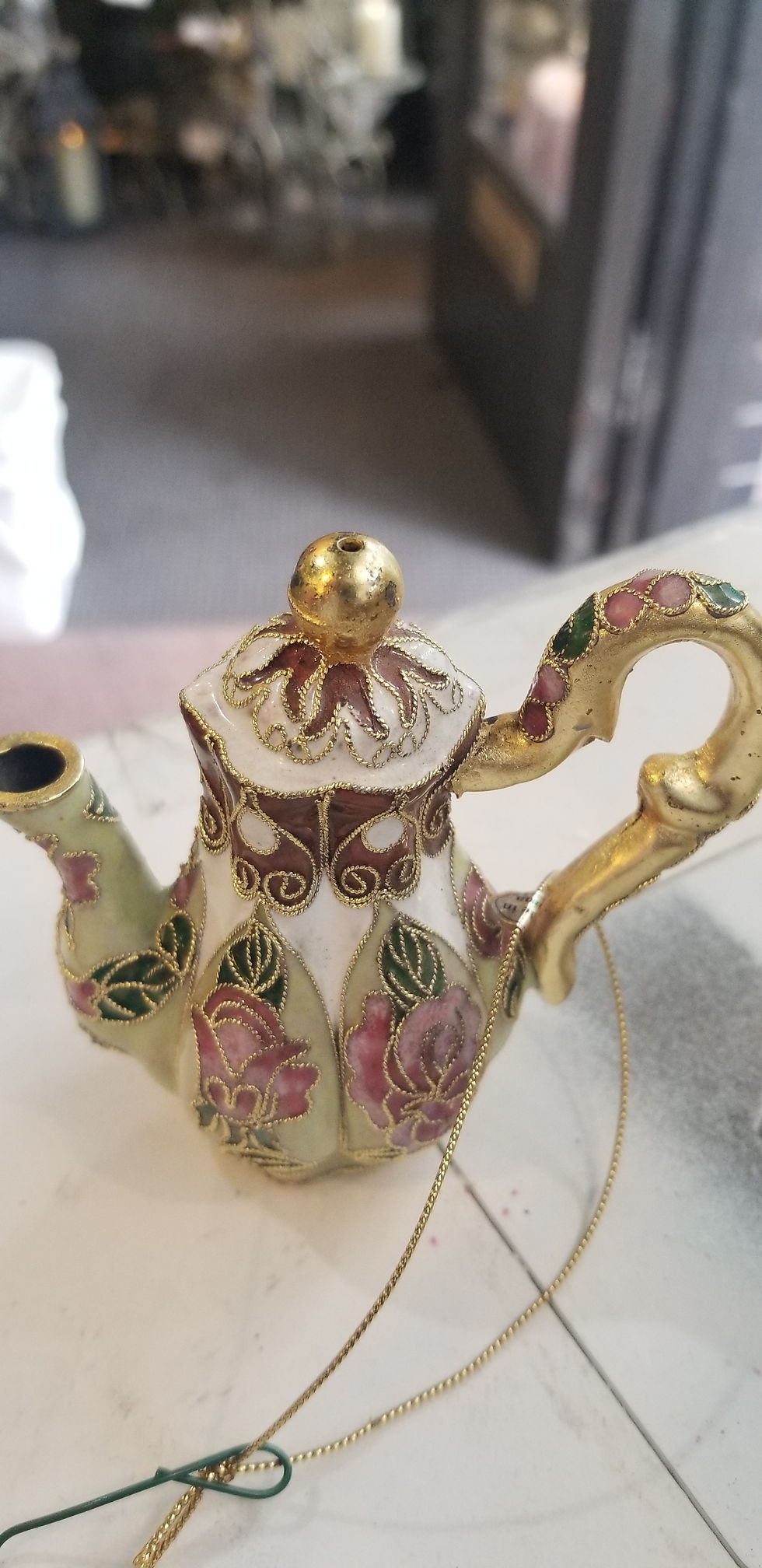 Thumbnail: Beautiful Enameled Cloisonne Teapot Ornament 
