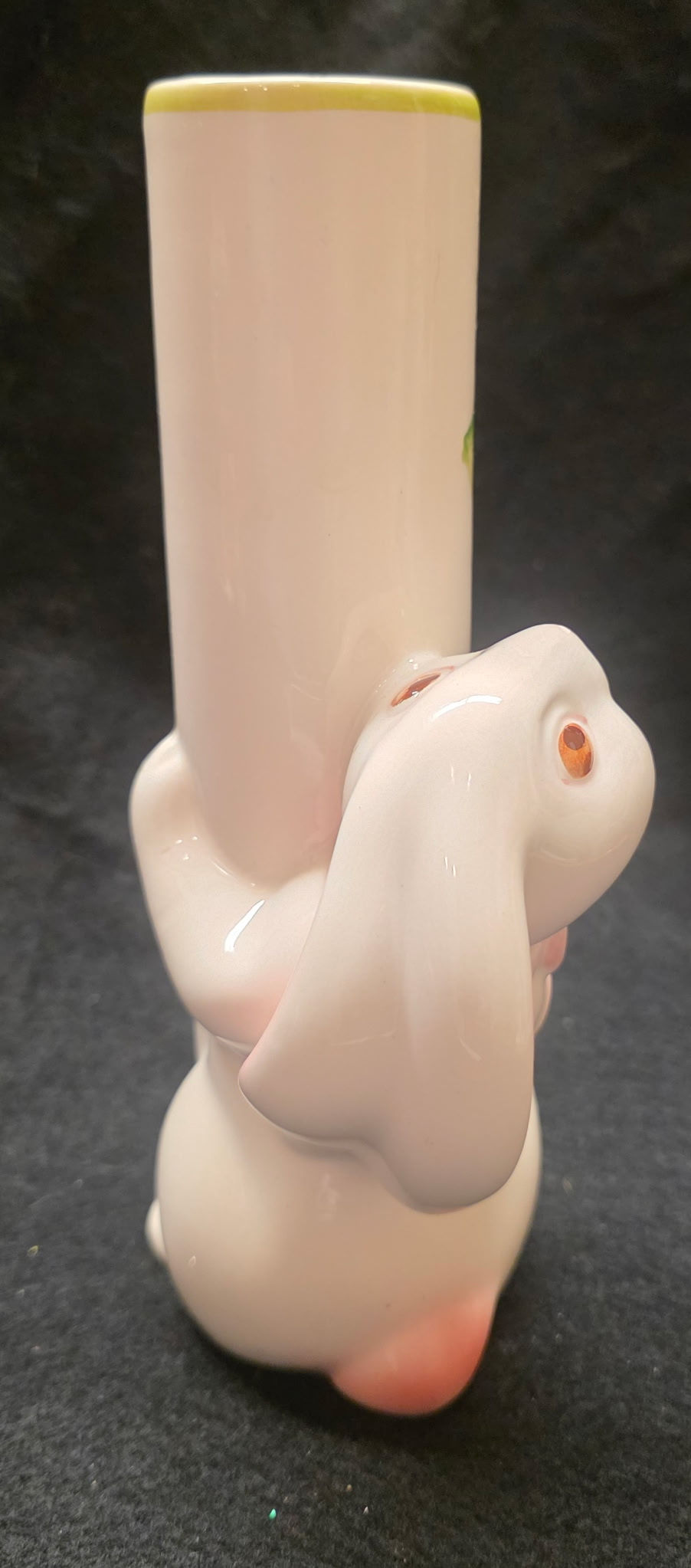 Thumbnail: fVintage 1987 FTD Bunny Bud Vase Weiss Brazil Ceramic Pastel Rabbit Pink Floral