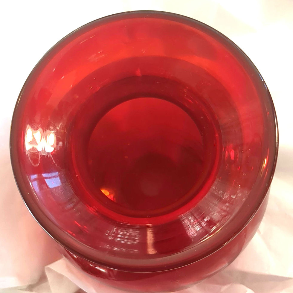 Miniatura: Vintage Mid-Century (1960s-70s) Bulbous Ruby Red Pressed Glass Vase - Flared Rim