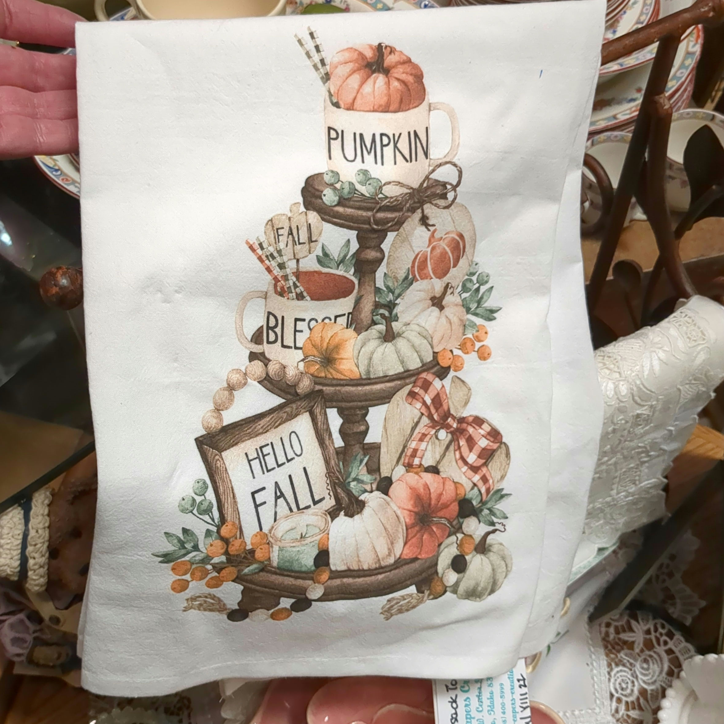 Beautiful Flour Sack Fabric Tea Towel with Fall Motif