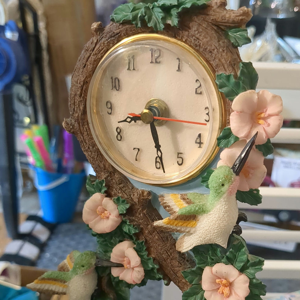 Thumbnail: Cadona 1999 Hummingbird Floral Resin Desk Clock - Green and Pink