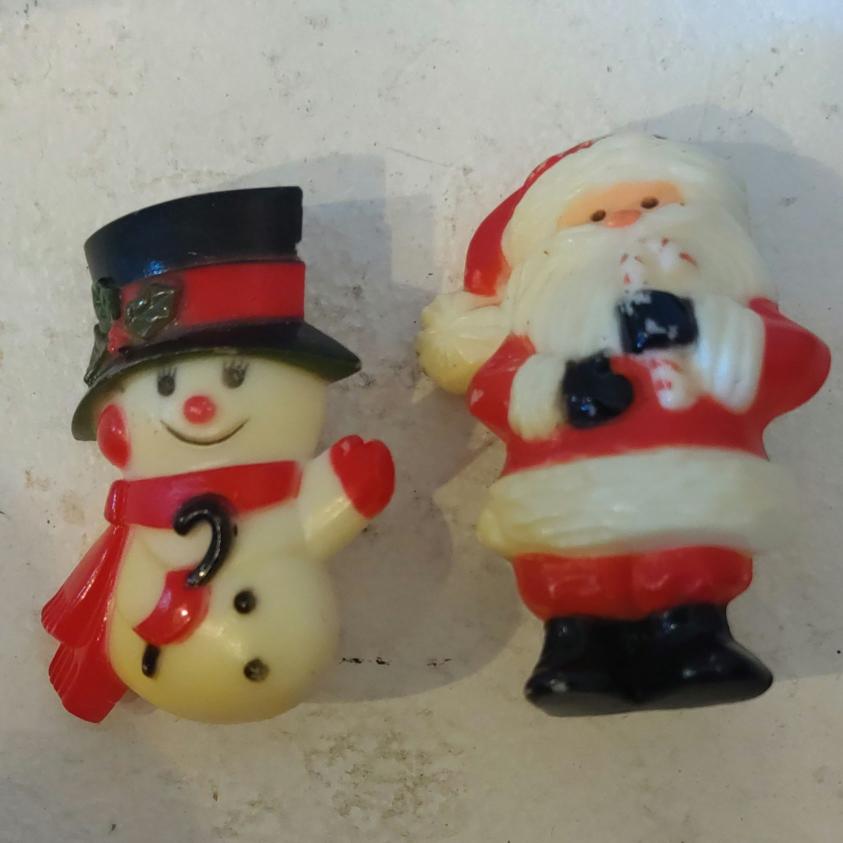 Pair of Vintage Holiday Pins 1977 Hallmark Santa and Unmarked Snowman