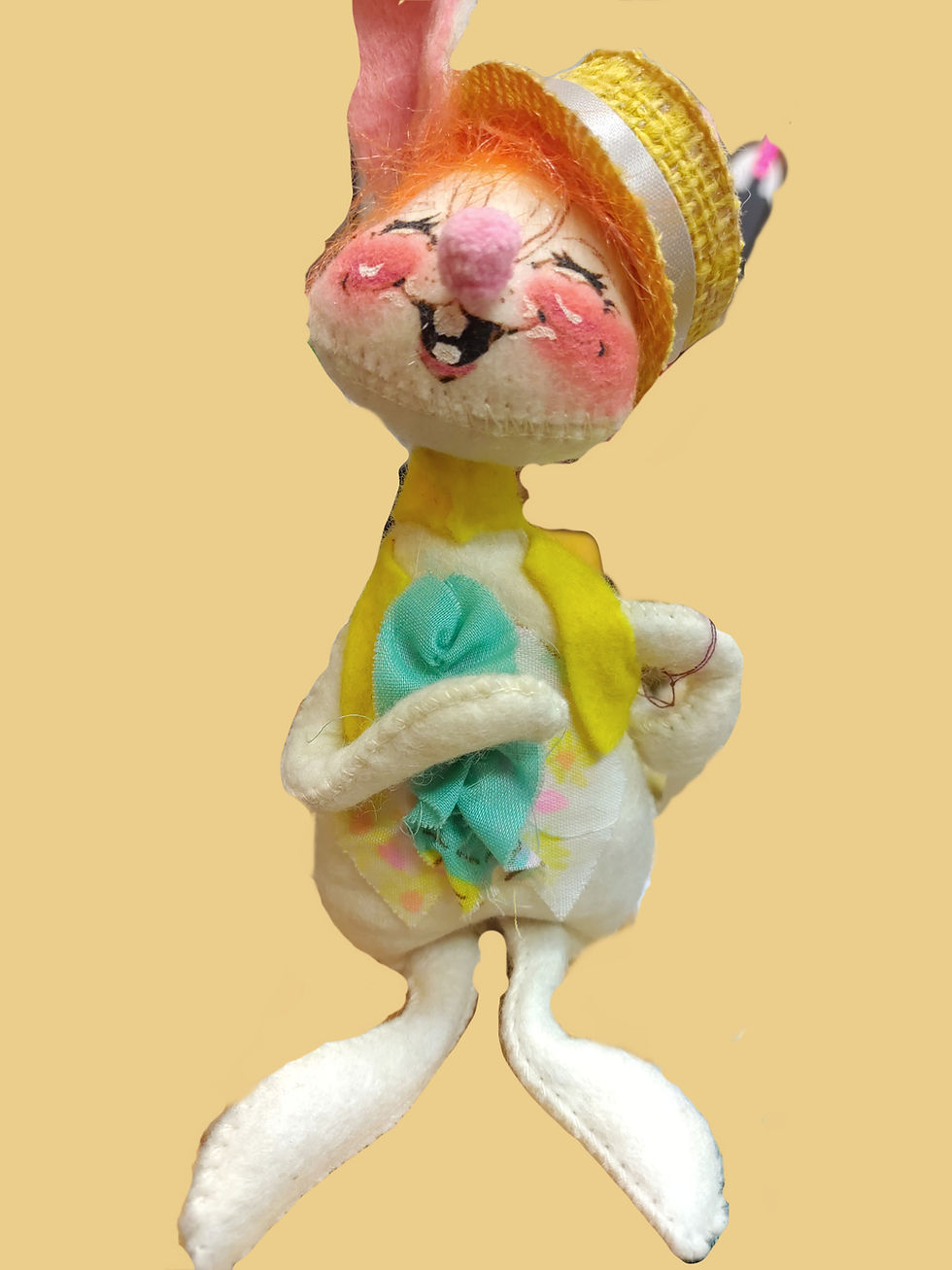 Miniatura: Vintage 1971 Annalee Mobilitee Spring Easter Rabbit w/ Posable Hand Painted Felt