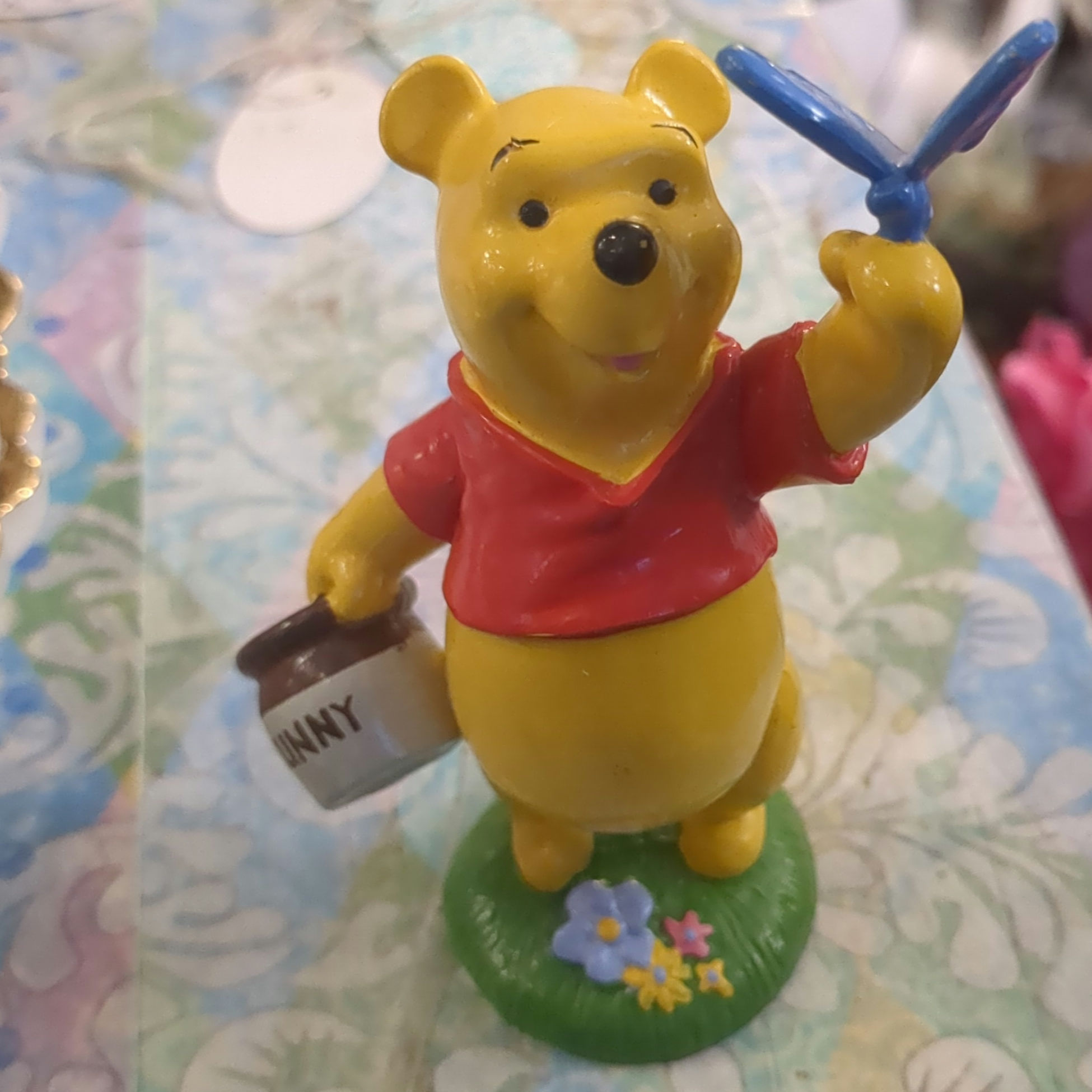 Vintage Disney Winnie the Pooh Figurine Hunny Pot Blue Butterfly