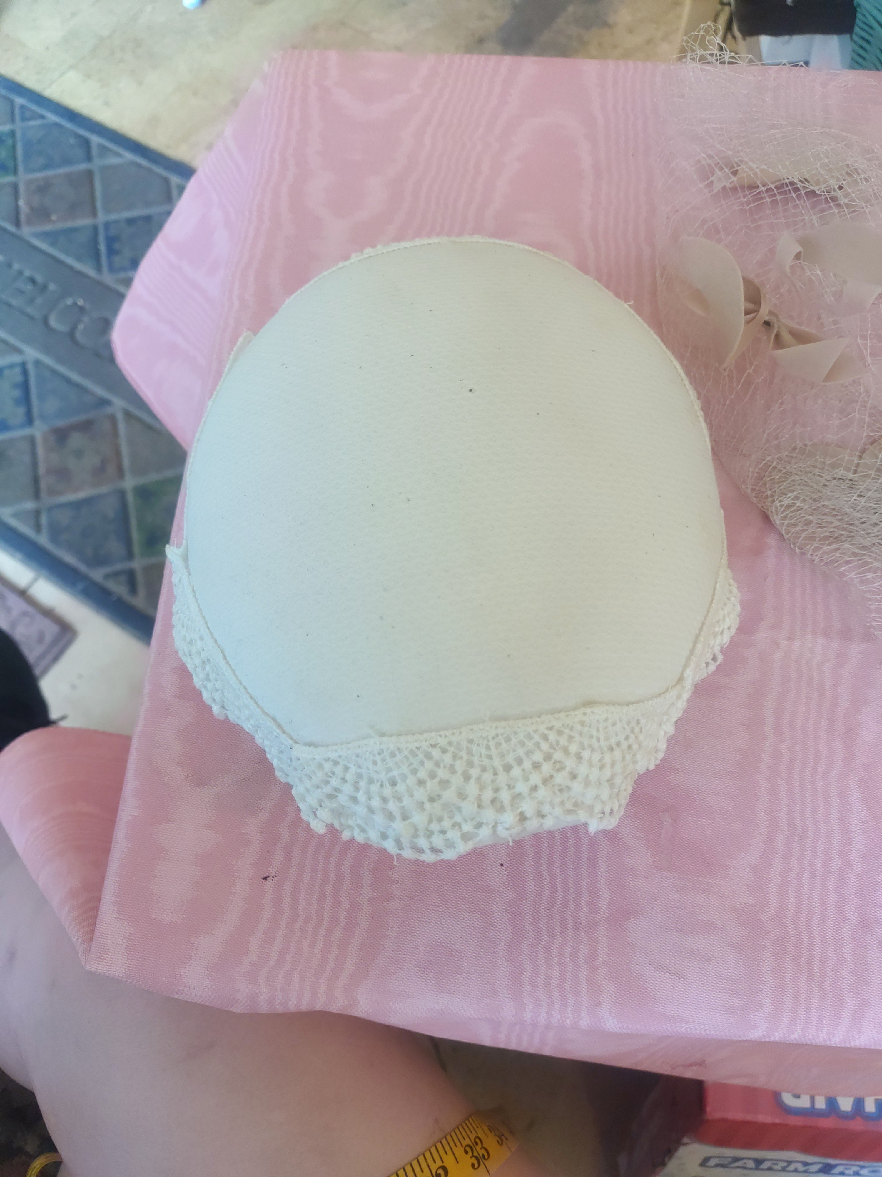 Vintage Calot Hat in Ivory with Lace Edging. Perfect for Bride