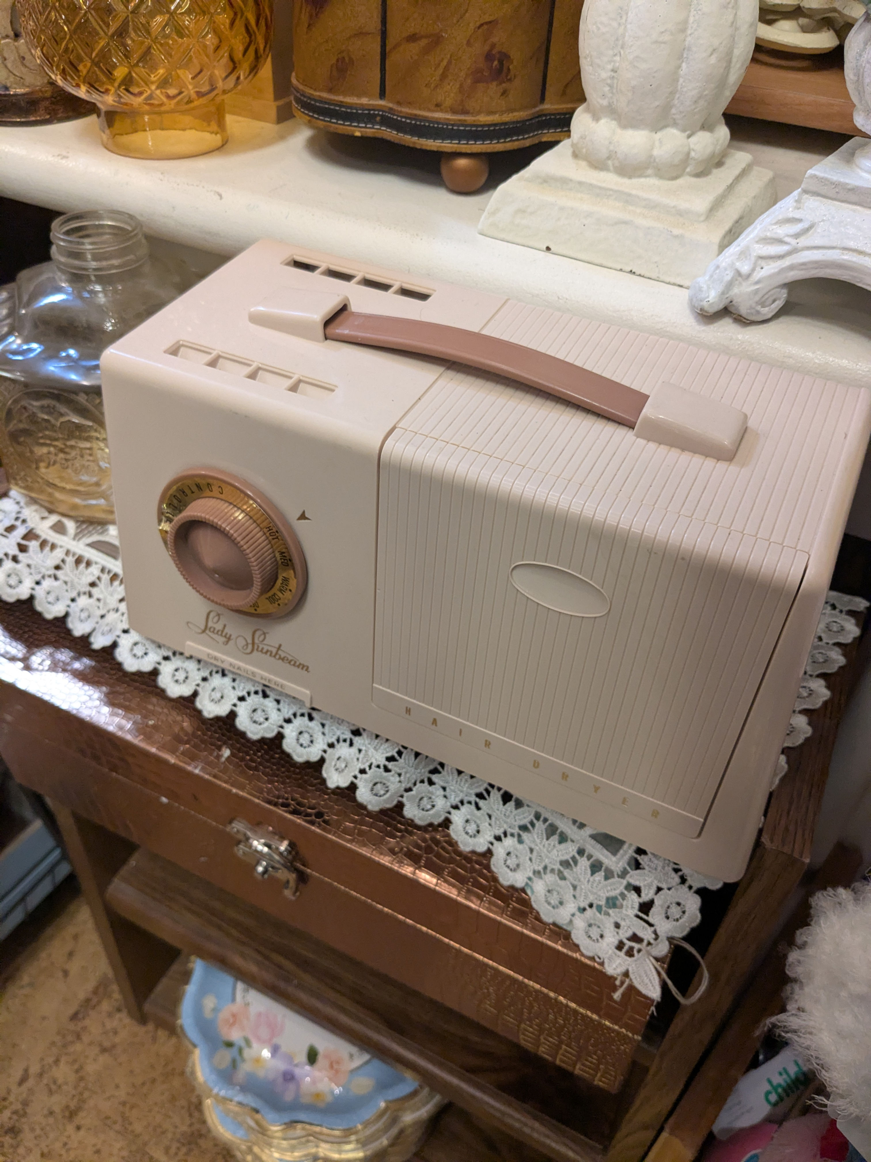 Vintage 1960s Lady Sunbeam Pink Portable Bonnet Hair Dryer & Nail Dryer Model DH