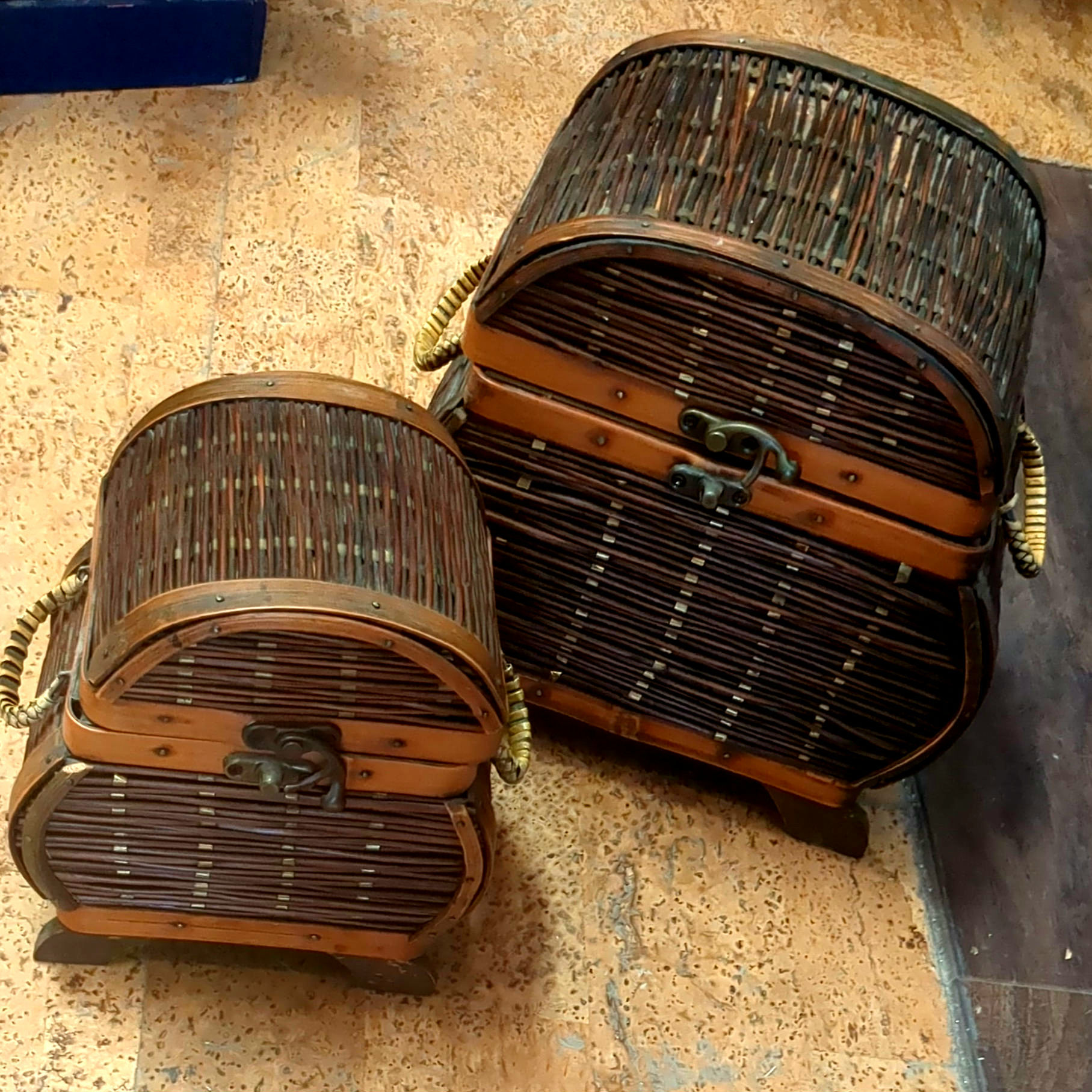 Vintage Willow Domed Storage Trunk Set  | Woven Wicker Treasure Chest (set of 2)