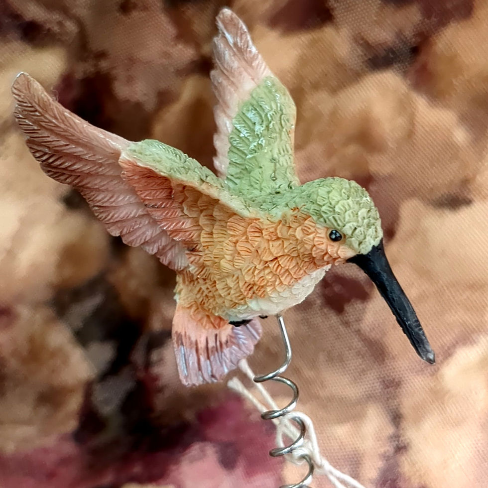 Thumbnail: Hummingbird & Morning Glory Figurine | Watering Can Floral Garden Decor