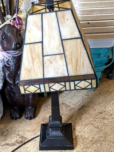 Thumbnail: Art Deco Mission Stained Glass Lamp | Geometric Craftsman Style