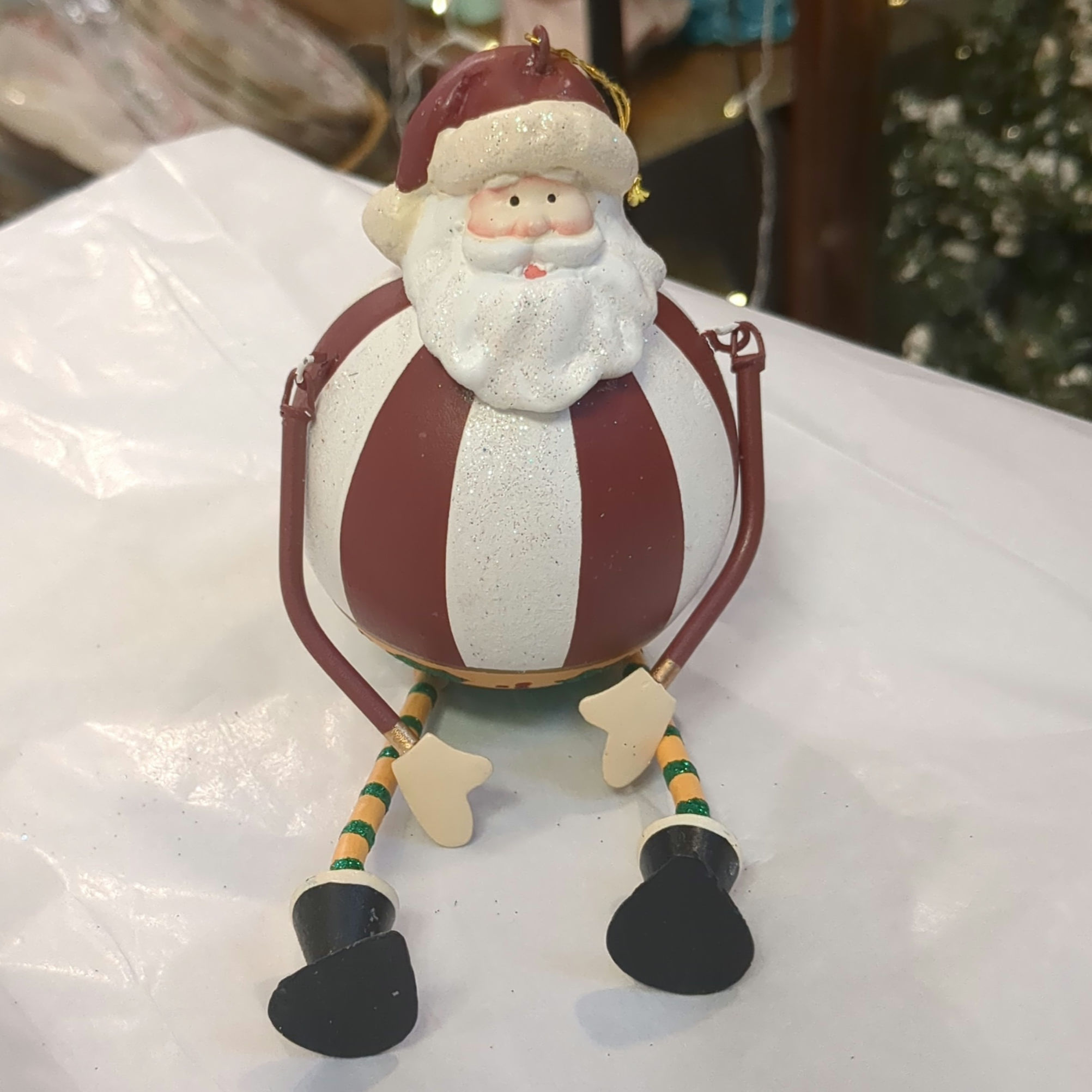 Dangling Legs Santa Ornament approx 9 in tall