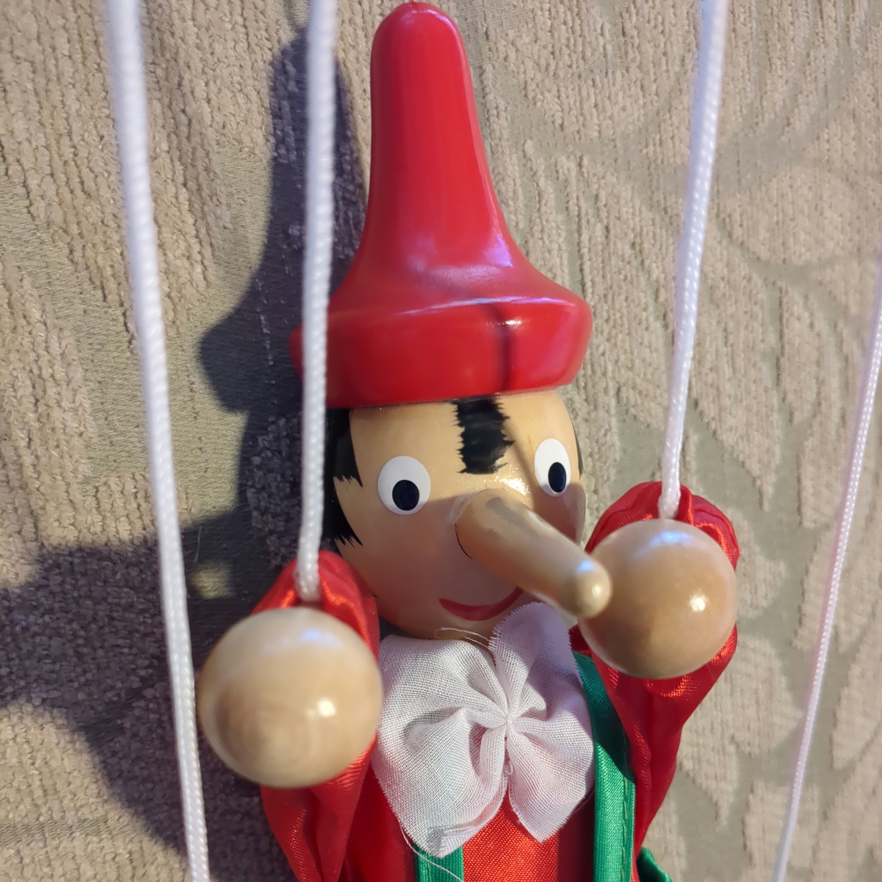 Vintage Italian Marionette "Pinocchio" with Painted Wooden Head, Hands, Feet