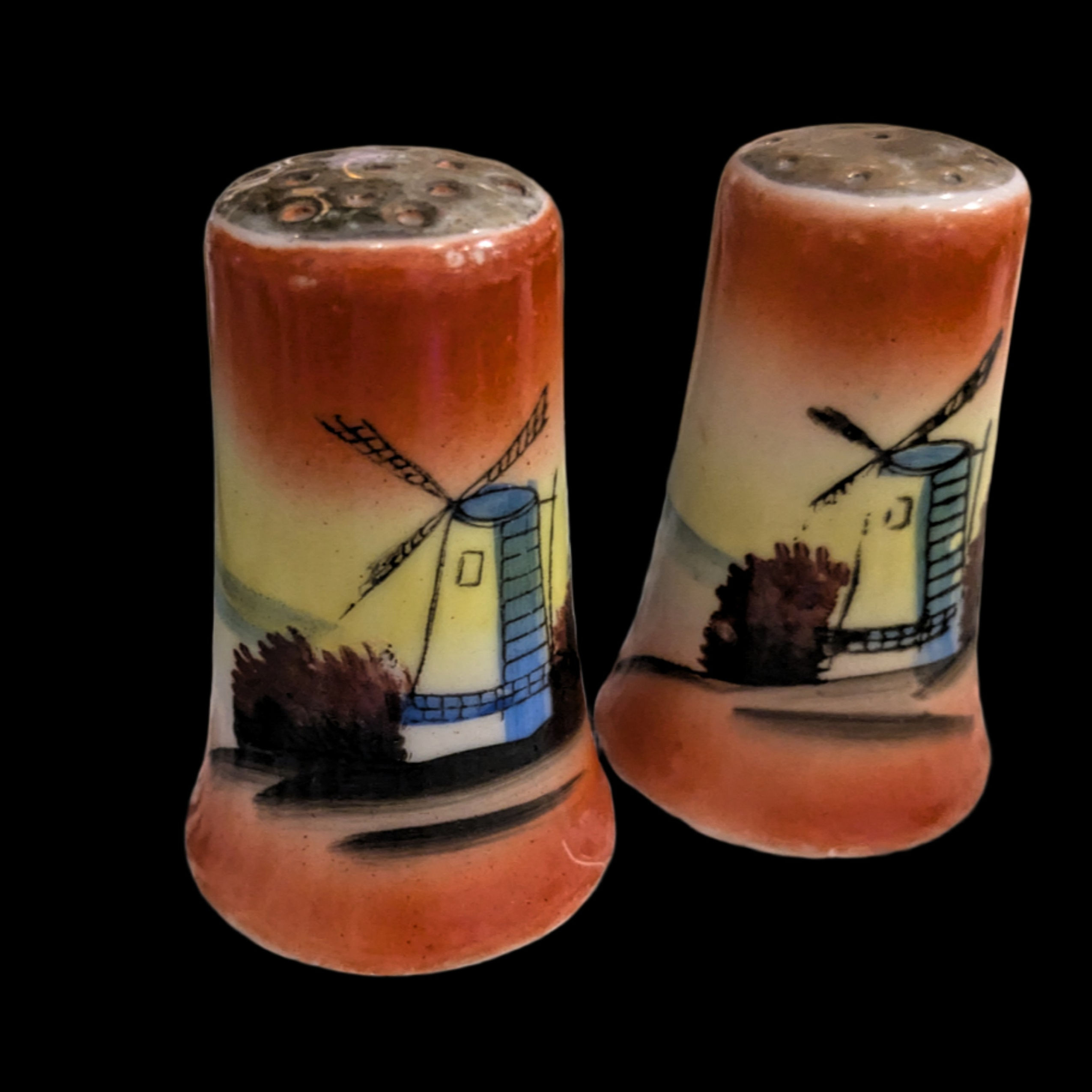 Charming Vintage Hand-Painted Porcelain Windmill Salt & Pepper Shakers - Japan