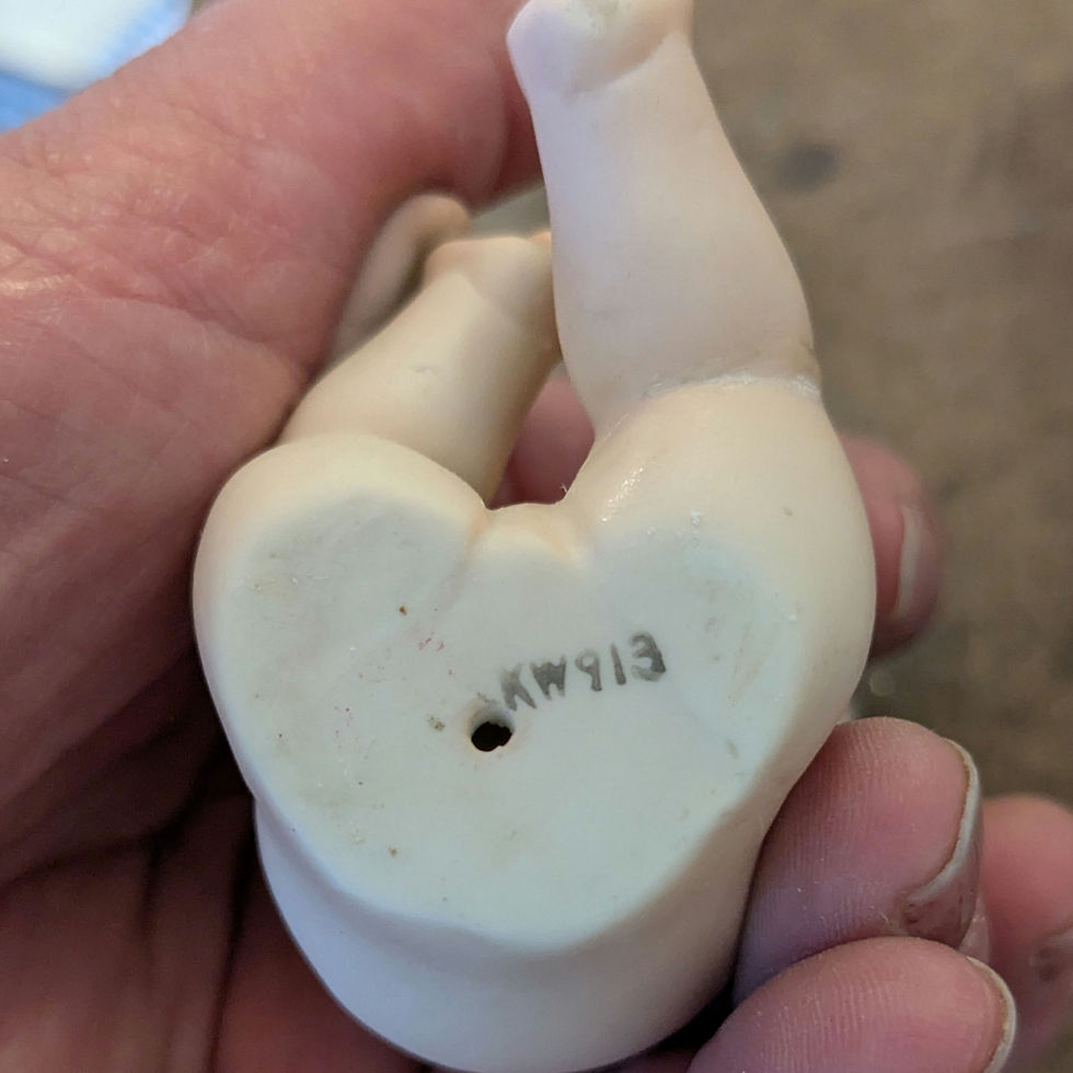 Thumbnail: Vintage Lefton Bisque Proud Kewpie (KW913) Holding Right Up Foot w/Hands