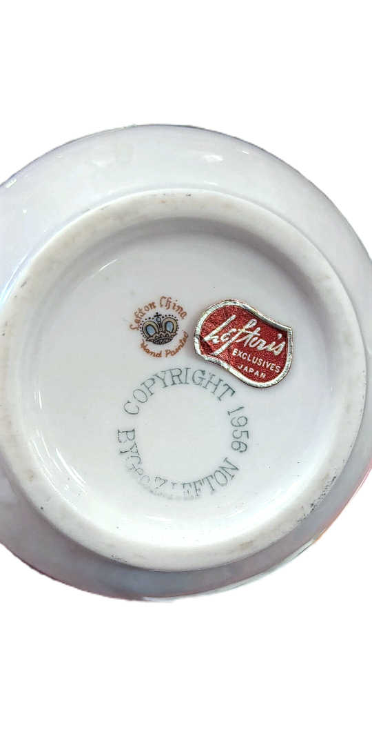 Miniatura: Vintage Lefton China Pink Ewer with Gold Trim and Peaches, Bottom Stamped 1956