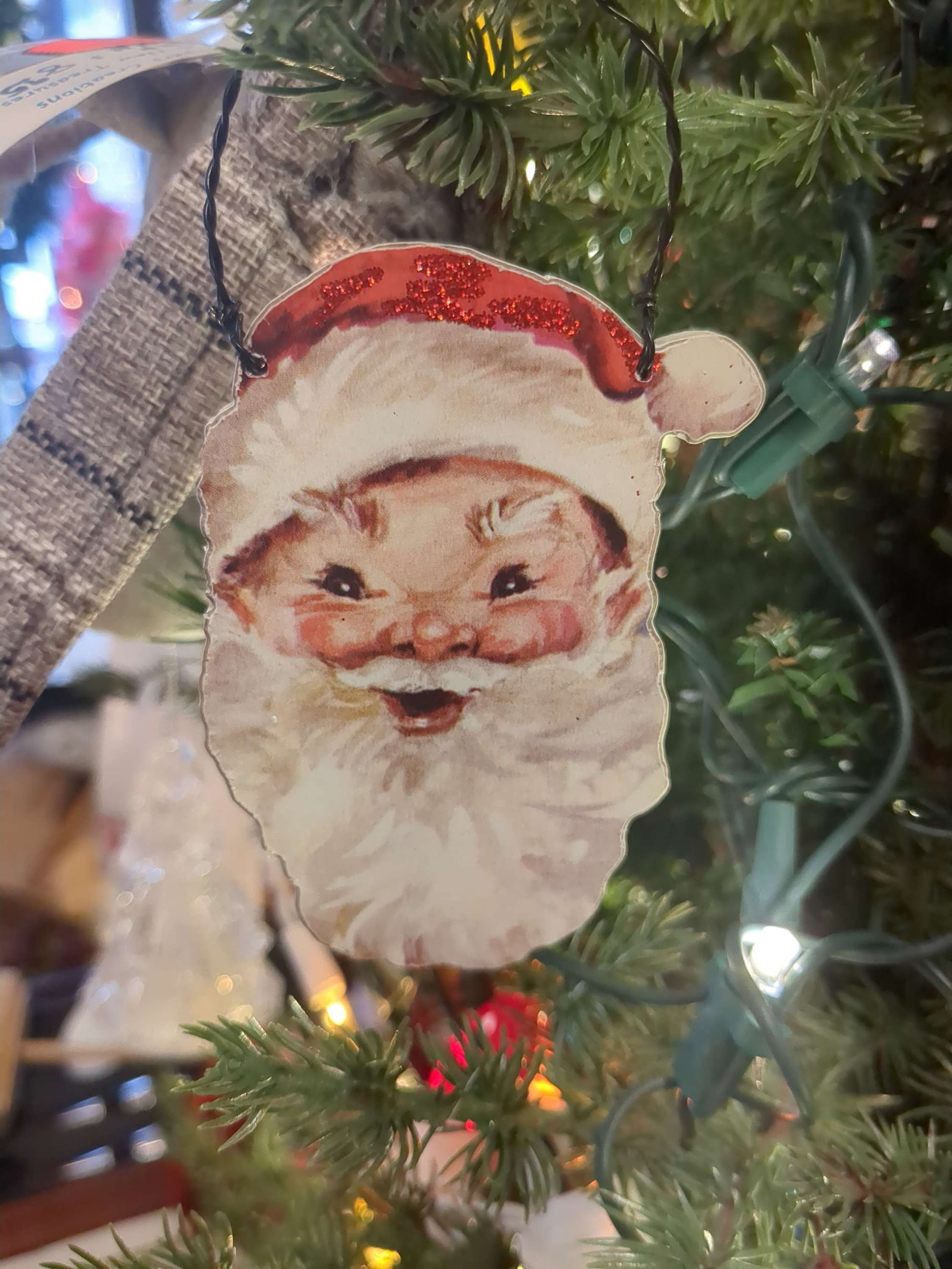 Primitives by Kathy Painted Vintage Style Santa Face Wooden Ornament 3" tall