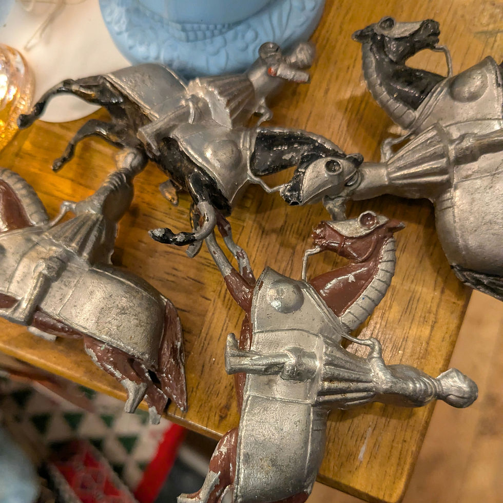 Thumbnail: Vintage Hollow-Cast Metal Medieval Knights – Hand-Pntd Horseback & Foot Soldiers