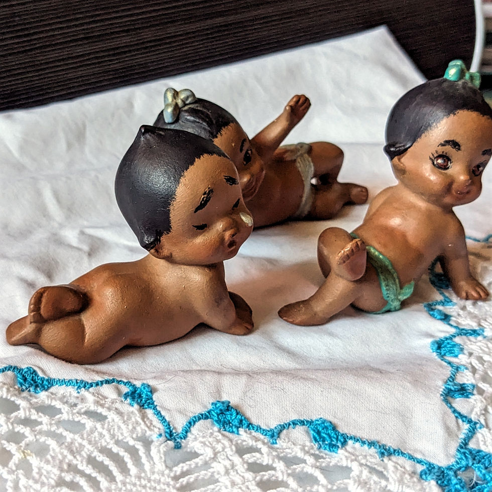 Thumbnail: Lot of 3 Vintage Rare African American Black Kewpie Doll Ceramic Figurines