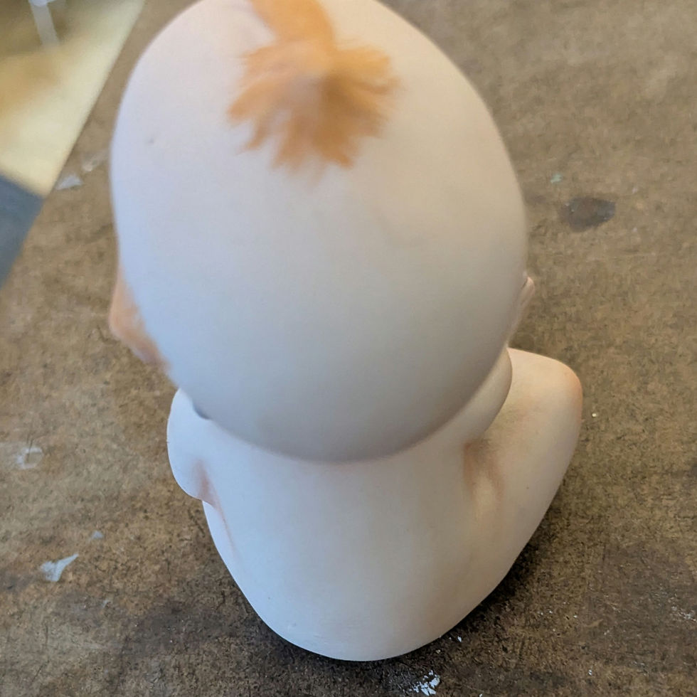 Miniatura: Vintage Lefton Japan Kewpie Baby, Blue Wings, Tuft Hair, Hand Under Cheek 02132