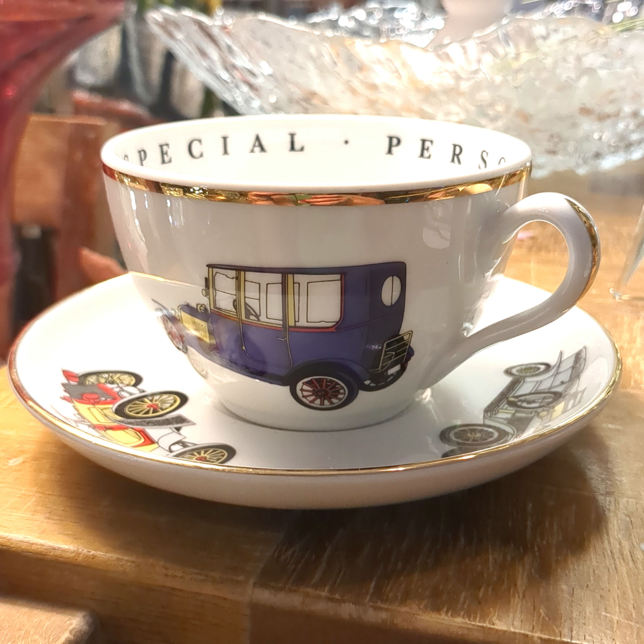 Vintage Princess House 'To A Very Special Person' Cup & Saucer w/ Old Car Motifs