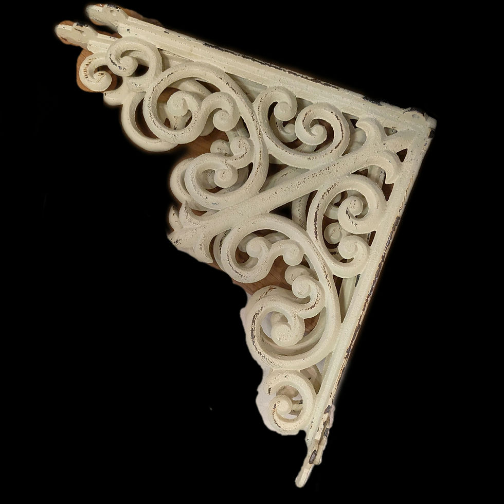 Thumbnail: Pair of Two Antique White Wrought or Cast Iron Ornate Corner Scroll Brackets