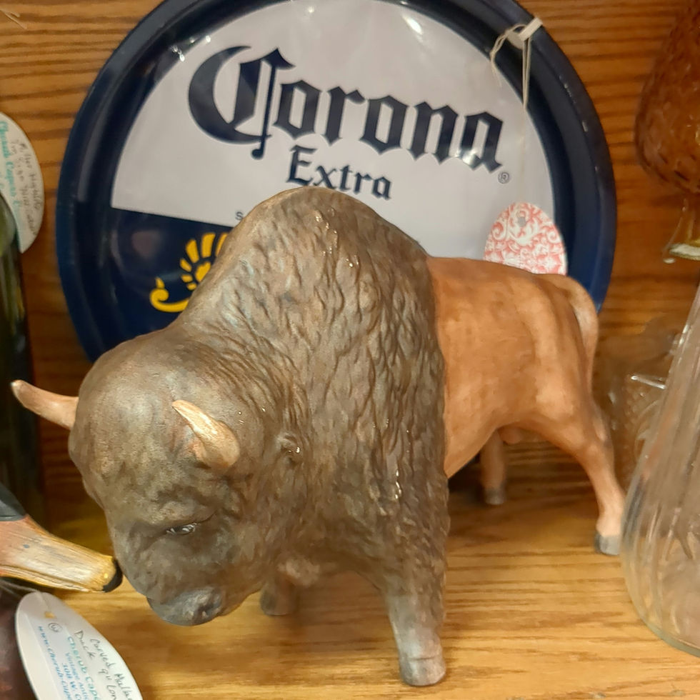 Thumbnail: Ceramic Painted Male Bison / Buffalo Figure Realistic Looking 