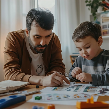 Father explaining a chore chart to child