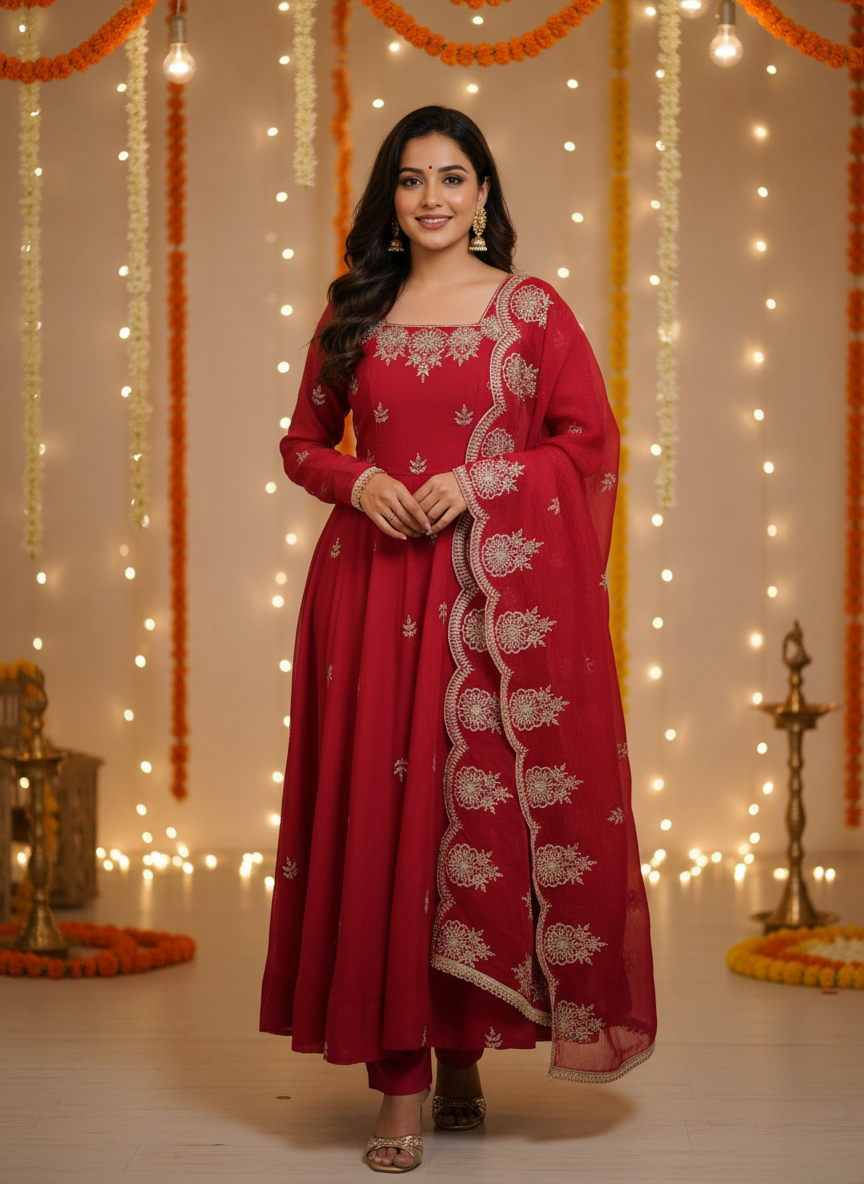 Thumbnail: "Elegant Embroidered Sequence Designer Anarkali Three Piece Set"