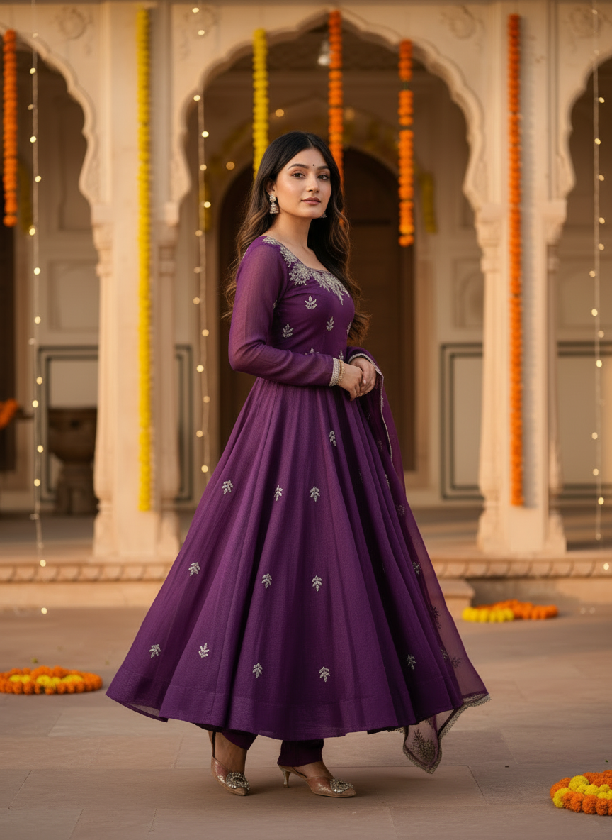 Thumbnail: "Elegant Embroidered Sequence Designer Anarkali Three Piece Set"
