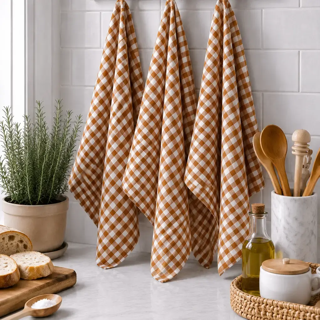 Pure French Linen Tea Towel - Tobacco Gingham