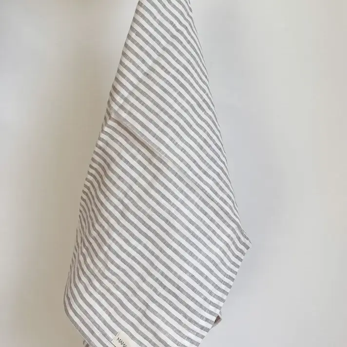 Pure French Linen Tea Towel - Grey Stripe