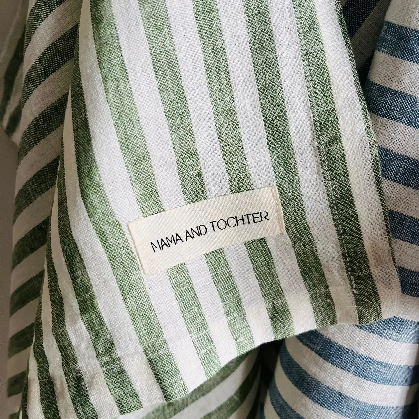 Pure French Linen Tea Towel - Sage Stripe