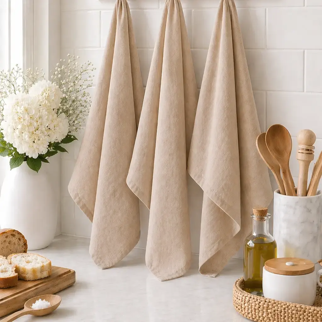 Pure French Linen Tea Towel - Light Clay