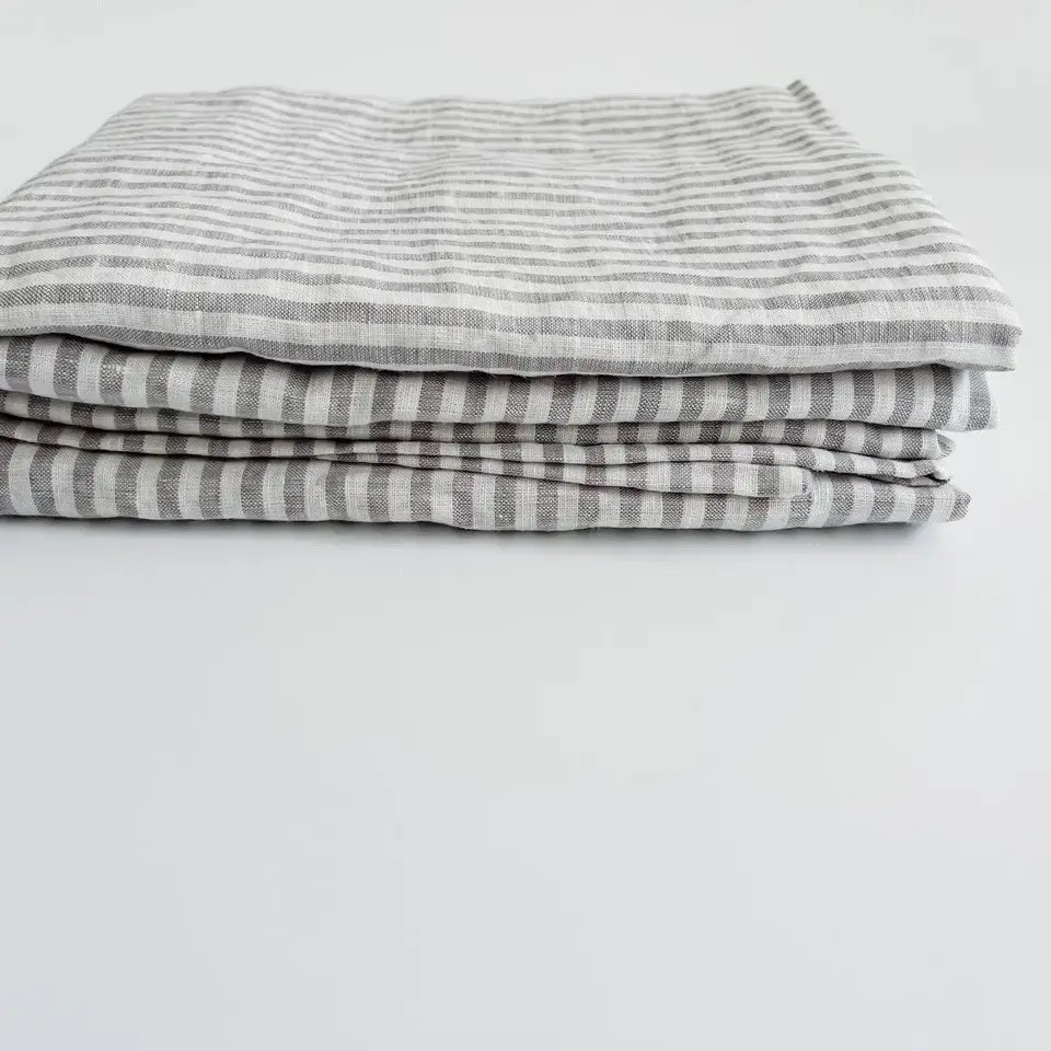 Thumbnail: Pure French Linen Tea Towel - Grey Stripe