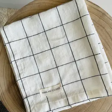 Pure French Linen Tea Towel - Black Grids