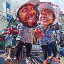 หนุ่มโรงงานปลากระป๋อง - My beloved factory man, 2015, oil on canvas, 200 × 200 cm
