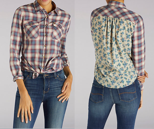 Plaid Button Down Shirt with Floral Print