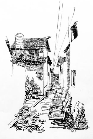 ink drawing, lane