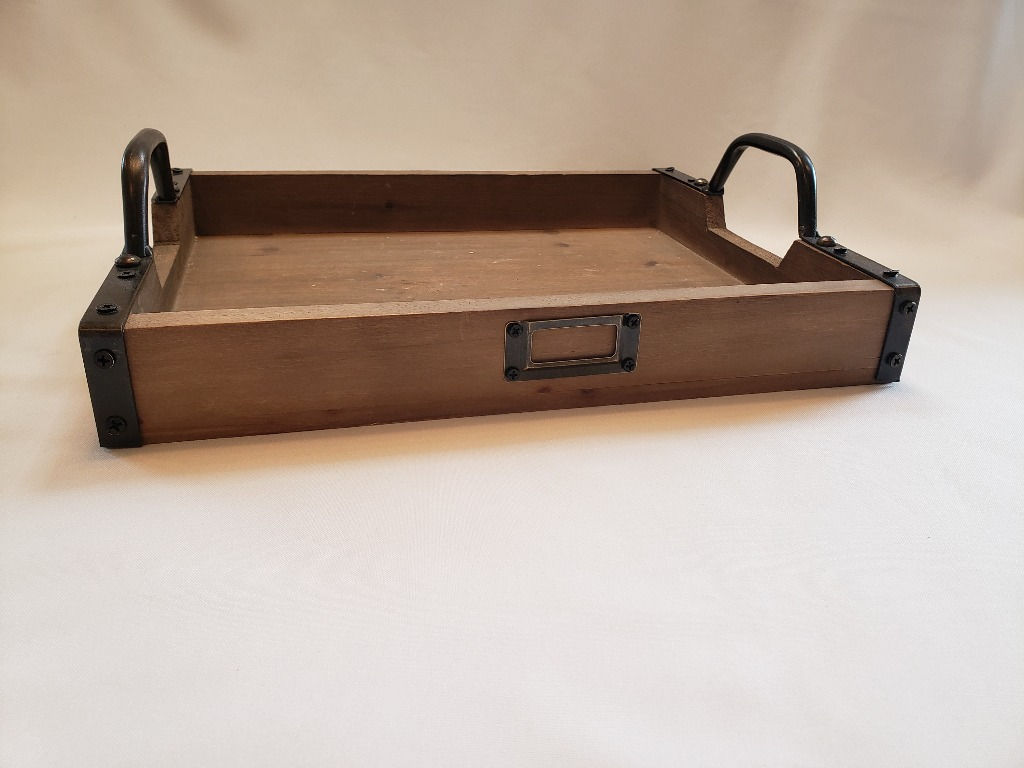 Wood Tray W/Metal Handles 14.5" x 11"