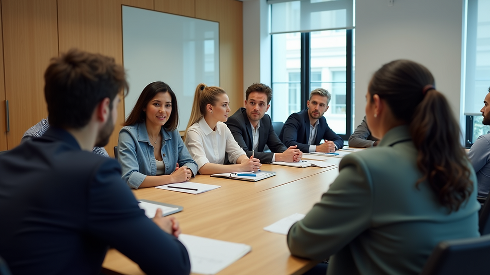 High angle view of a diverse group of employees in a meeting room
