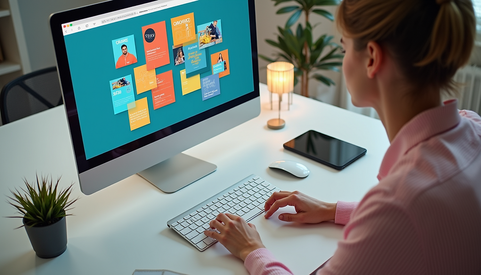 woman looking at a computer using Canva