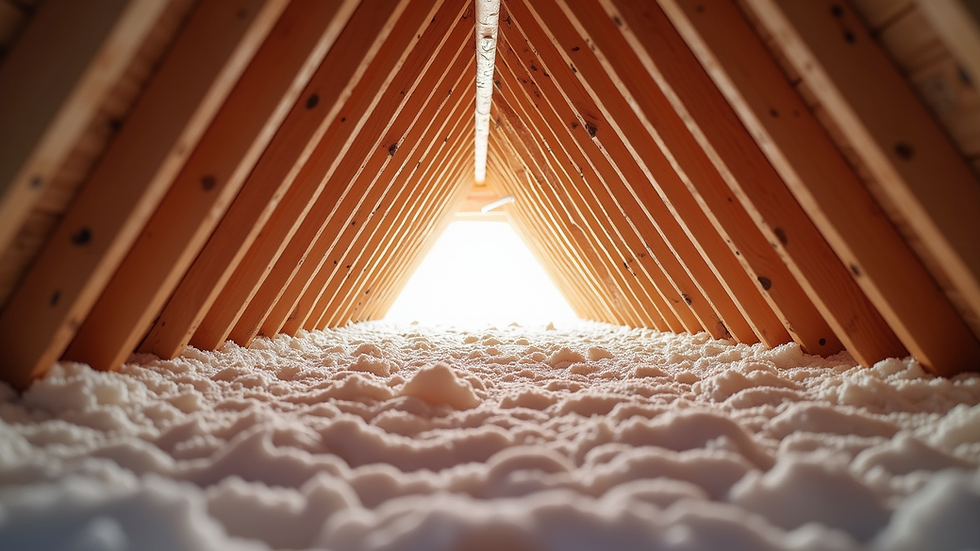 Eye-level view of a well-insulated attic space with insulation material