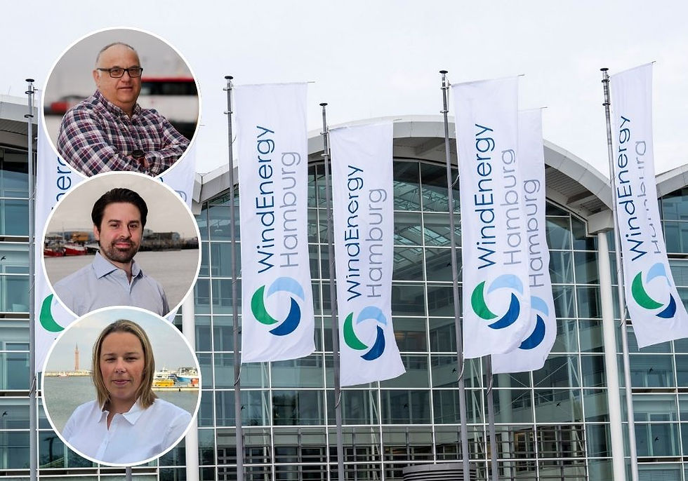EXHIBITION READY: Andrew Oliver, Ben Walker and Terri Precious will be representing the Grimsby Fish Dock Group companies at WindEnergy Hamburg.  Images: HMC/Romanus Fuhrmann/Jon Corken